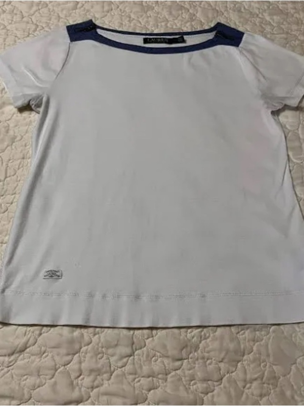 Ralph Lauren White Short Sleeve Tee with Navy Neck Trim
